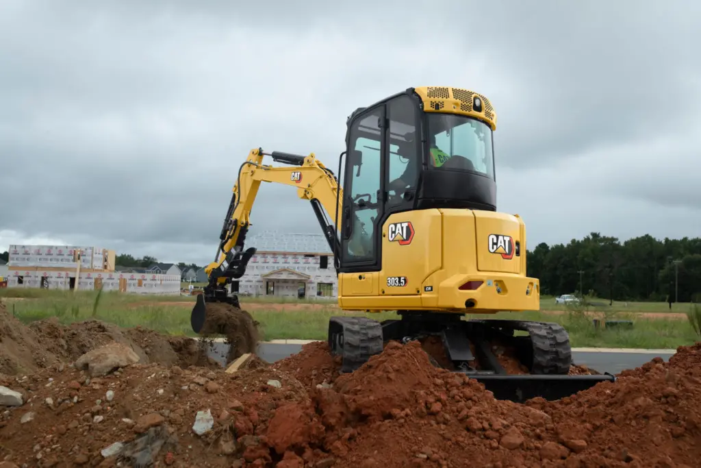 Mini excavator working on a residential site